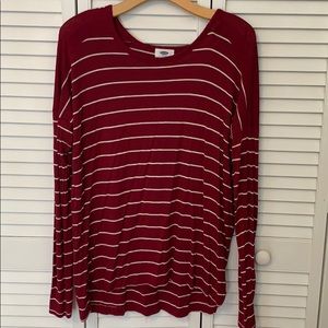 Old Navy Red and White Striped Boyfriend Shirt